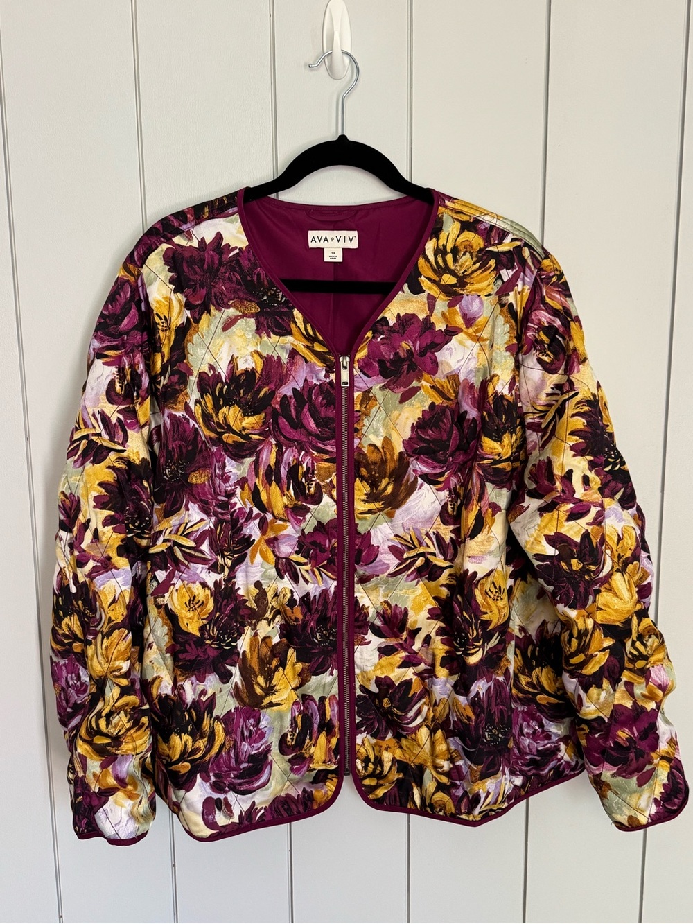 Ava & Viv Plum and Mustard Floral Quilted Jacket